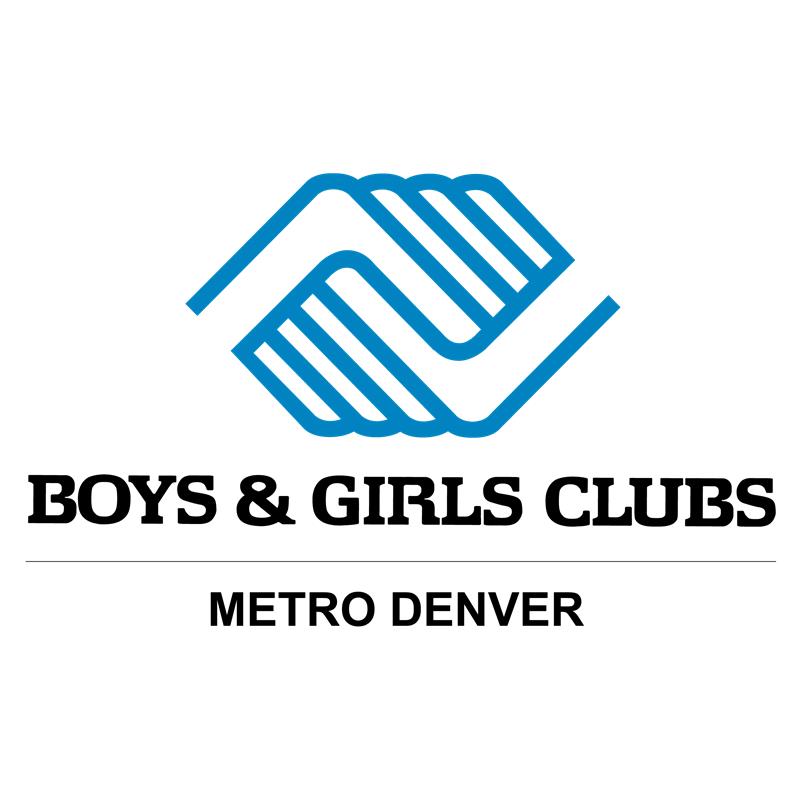 Logo for Boys & Girls Clubs of Metro Denver featuring two blue hands forming a handshake above the organization's name in black text.